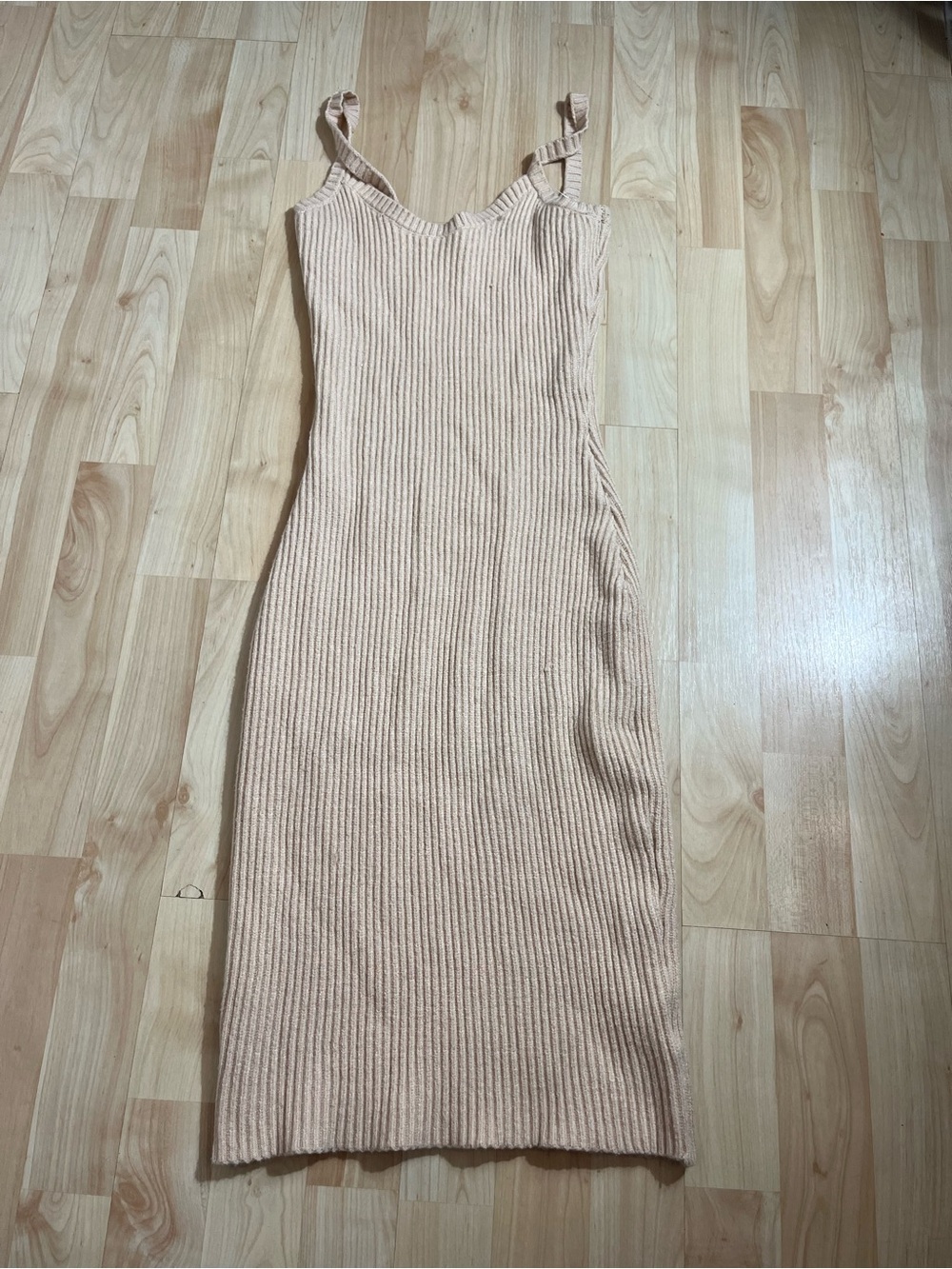 Lulus Womens Tan Ribbed Vneck Midi Bodycon dress size small